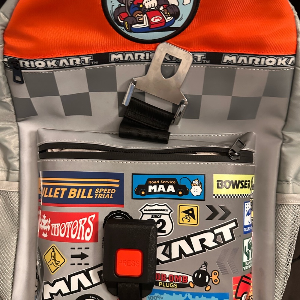 Epic Universe Mario Kart Pit Crew Backpack with Seatbelt Buckle - Picture 6 of 8